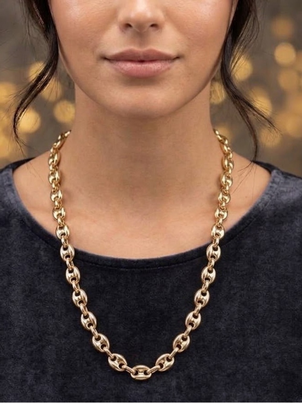 New 14K Gold Filled Puffed Mariner Link Necklace - Women's Gold Chain - 22 inch